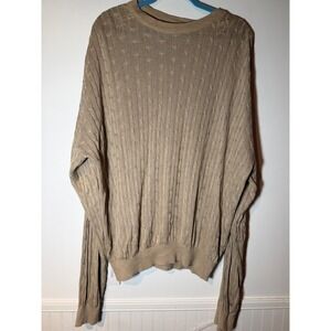 Tricots St Raphael Mens XL Cable Knit Sweater Tan Beige Crew Neck Made in USA